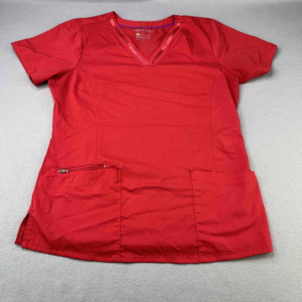 Healing Hands Purple Label Womens Medium Red V-Neck Scrub Top